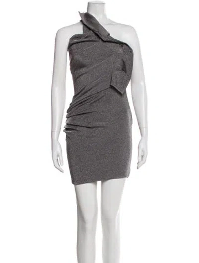 Pre-owned Herve Leger One-shoulder Mini Dress W/ Tags In Gray