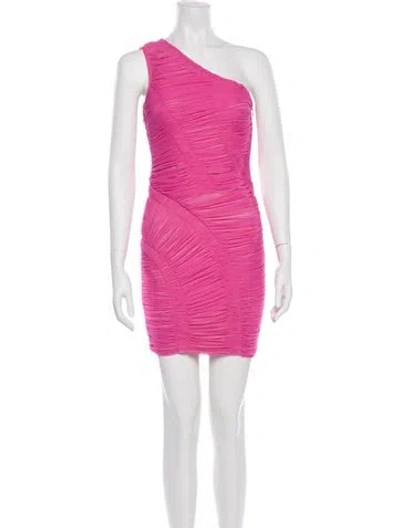 Pre-owned Herve Leger One-shoulder Mini Dress W/ Tags In Pink