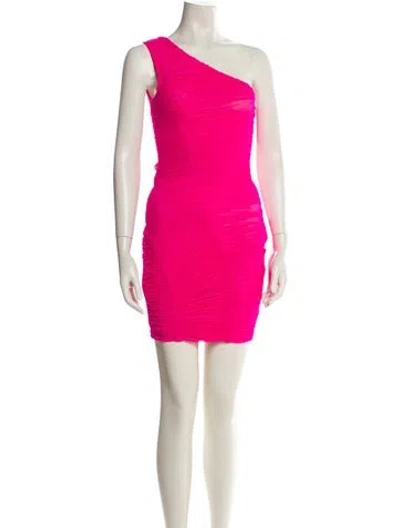 Pre-owned Herve Leger One-shoulder Mini Dress W/ Tags In Pink