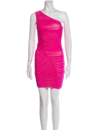 Pre-owned Herve Leger One-shoulder Mini Dress W/ Tags In Pink
