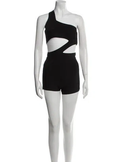 Pre-owned Herve Leger One-shoulder Romper In Black