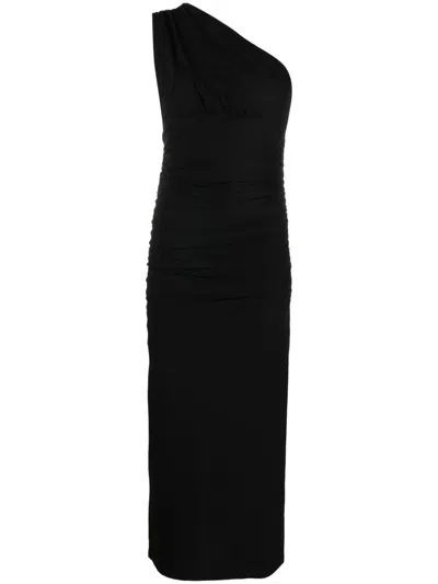 Herve Leger One-shoulder Ruched Jersey Maxi Dress In Black
