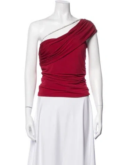 Pre-owned Herve Leger One-shoulder Sleeveless Top In Red