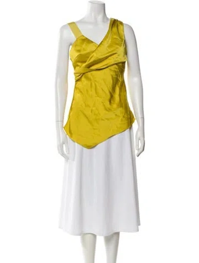 Pre-owned Herve Leger One-shoulder Sleeveless Top In Yellow