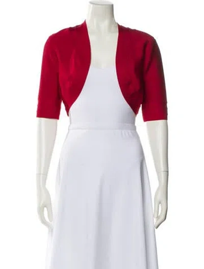 Pre-owned Herve Leger Open Front Three-quarter Sleeve Crop Top In Red