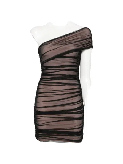Herve Leger Oralie Ruched One-shoulder Mini Dress In Black