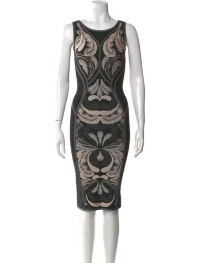 Pre-owned Herve Leger Paisley Print Knee-length Dress In Black