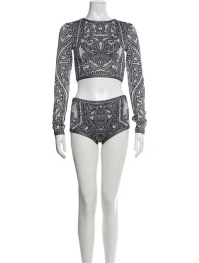Pre-owned Herve Leger Paisley Print Set In Neutral