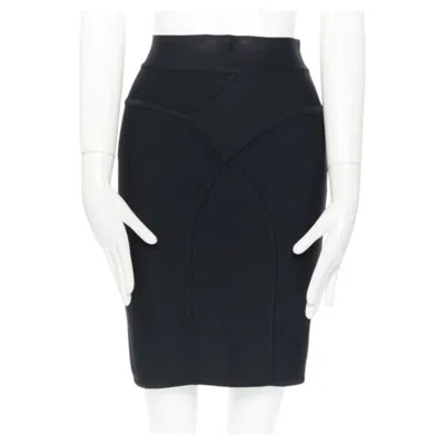Pre-owned Herve Leger Paris Black Body-conscious Stretchable Piping Bandage Pencil Skirt S
