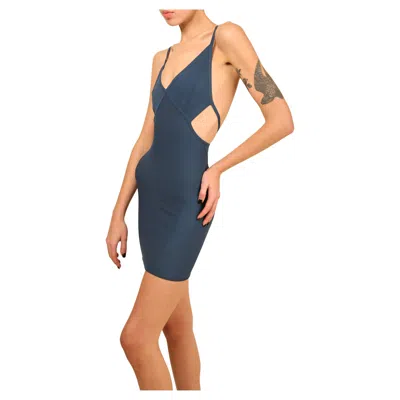Pre-owned Herve Leger Paris Vintage Blue Body Con Plunging Cut Out Backless Mini Dress