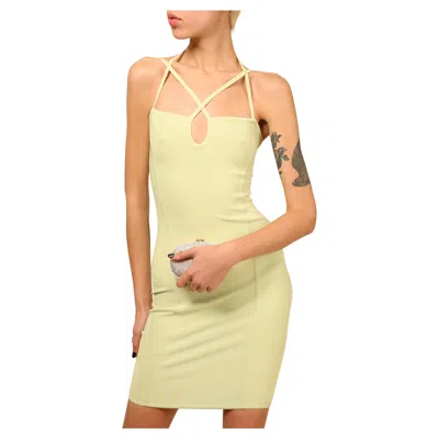 Pre-owned Herve Leger Paris Vintage Body Con Green Cross Over Strappy Halter Mini Dress S