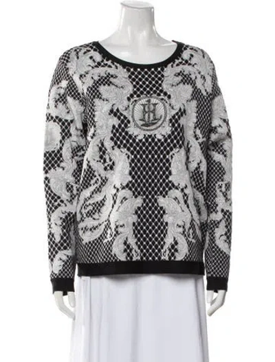 Pre-owned Herve Leger Patterned Crew Neck Top In Black