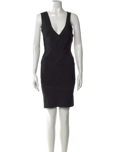 Pre-owned Herve Leger Patterned Knee-length Dress In Black
