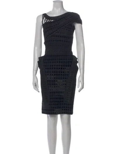 Pre-owned Herve Leger Patterned Knee-length Dress In Black