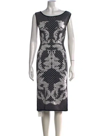 Pre-owned Herve Leger Patterned Knee-length Dress In Black