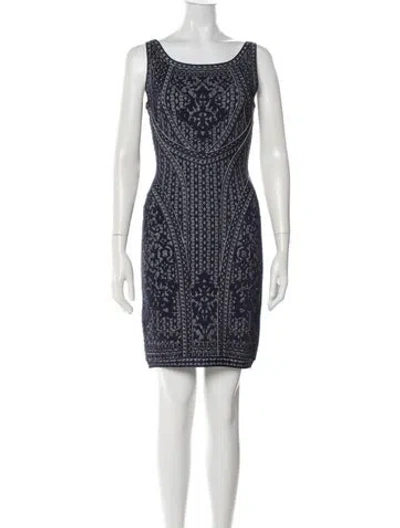 Pre-owned Herve Leger Patterned Knee-length Dress In Blue