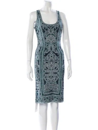 Pre-owned Herve Leger Patterned Knee-length Dress In Green