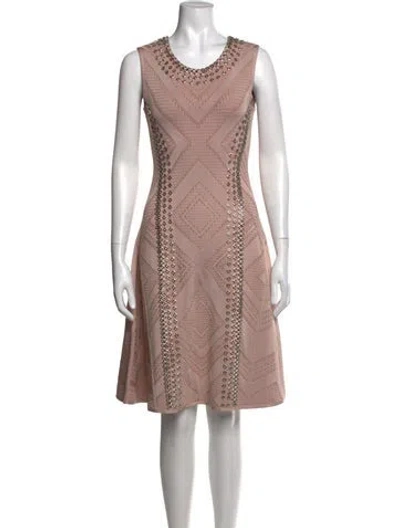 Pre-owned Herve Leger Patterned Knee-length Dress In Pink