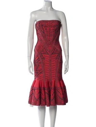 Pre-owned Herve Leger Patterned Knee-length Dress In Red