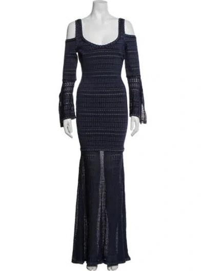 Pre-owned Herve Leger Patterned Long Dress In Blue