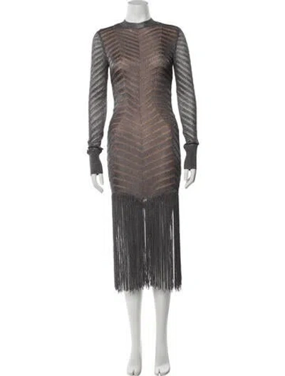 Pre-owned Herve Leger Patterned Long Dress W/ Tags In Grey