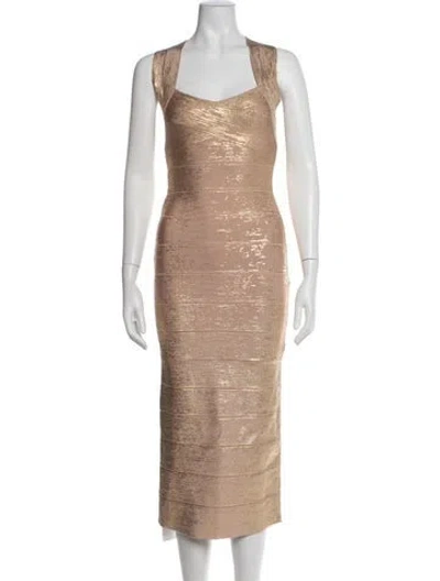 Pre-owned Herve Leger Patterned Midi Length Dress In Metallic/neutrals