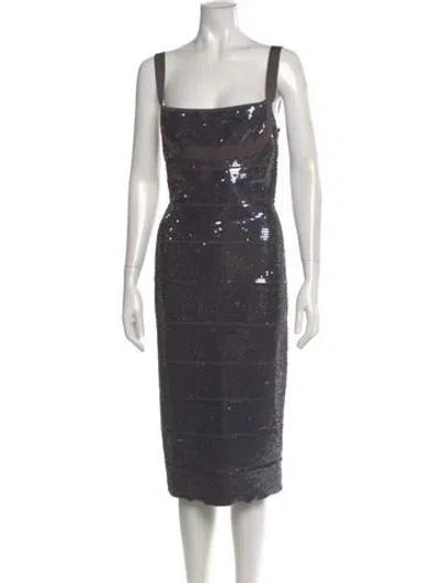 Pre-owned Herve Leger Patterned Midi Length Dress W/ Tags In Gray