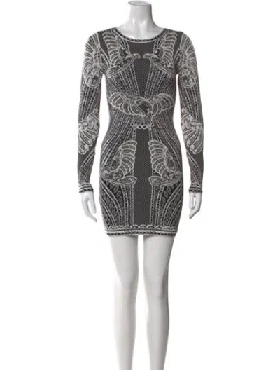 Pre-owned Herve Leger Patterned Mini Dress In Black
