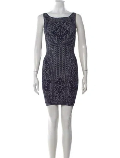 Pre-owned Herve Leger Patterned Mini Dress In Black