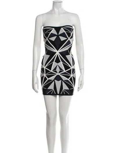Pre-owned Herve Leger Patterned Mini Dress In Blue