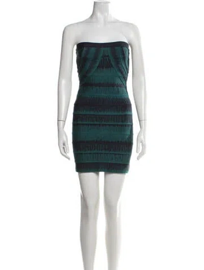 Pre-owned Herve Leger Patterned Mini Dress In Blue