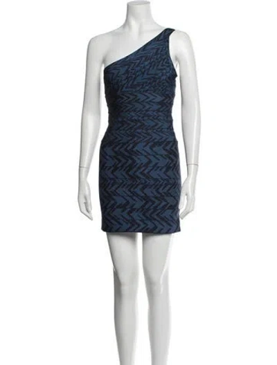 Pre-owned Herve Leger Patterned Mini Dress In Blue