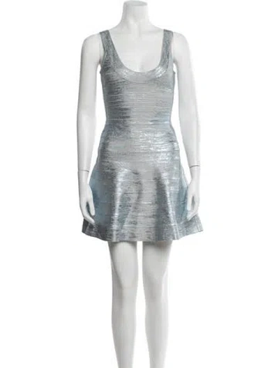 Pre-owned Herve Leger Patterned Mini Dress In Blue/metallic