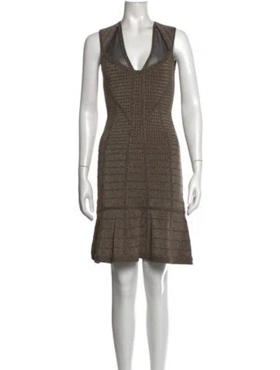 Pre-owned Herve Leger Patterned Mini Dress In Brown/metallic