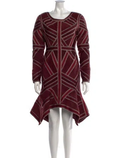 Pre-owned Herve Leger Patterned Mini Dress In Burgundy