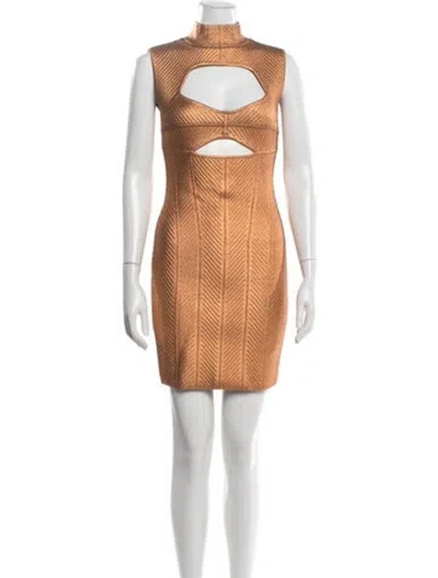 Pre-owned Herve Leger Patterned Mini Dress In Metallic/orange