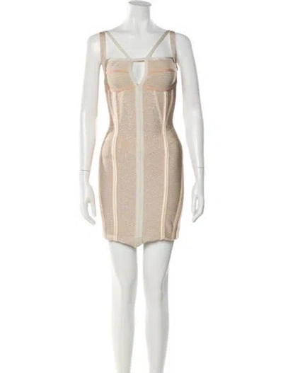 Pre-owned Herve Leger Patterned Mini Dress In Neutral