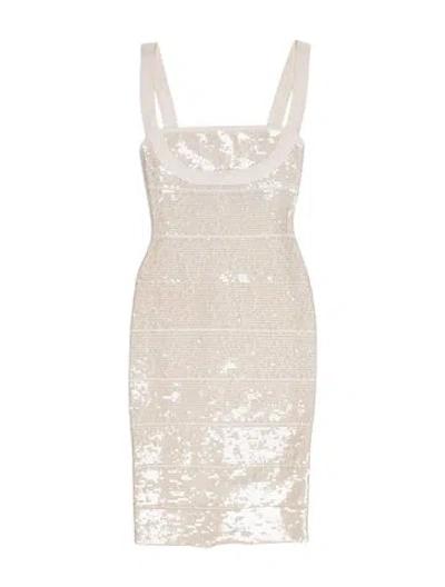 Pre-owned Herve Leger Patterned Mini Dress In White