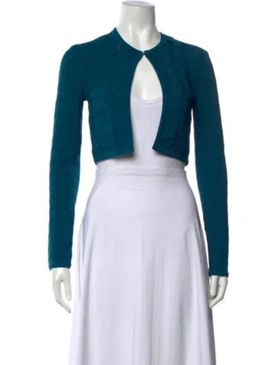 Pre-owned Herve Leger Patterned Open Front Sweater In Blue