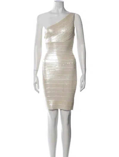 Pre-owned Herve Leger Pauline Mini Dress In Neutrals