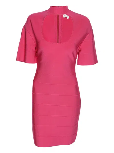 Pre-owned Herve Leger Bodycon Dress In Pink