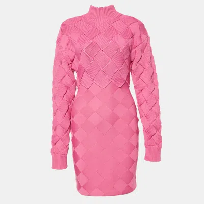 Pre-owned Herve Leger Pink Bandage Weave Mini Dress Xs
