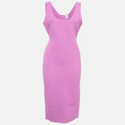 Pre-owned Herve Leger Pink Ottoman Knit Bodycon Dress L