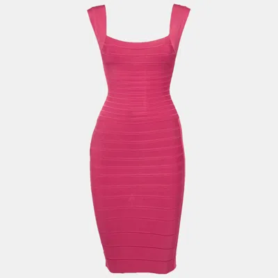 Pre-owned Herve Leger Pink Rayon Blend Bodycon Mini Dress Xxs