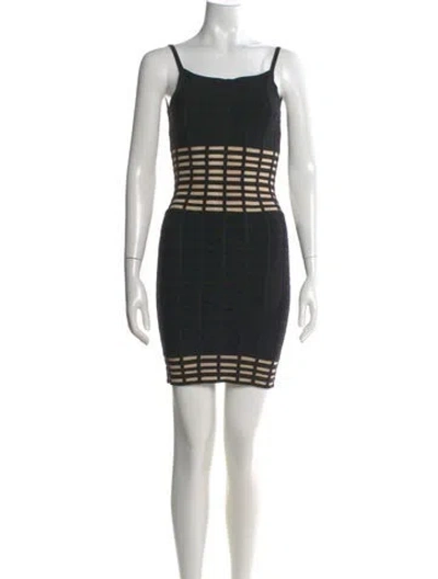 Pre-owned Herve Leger Plaid Print Mini Dress In Black