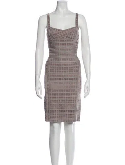 Pre-owned Herve Leger Plaid Print Mini Dress In Neutral