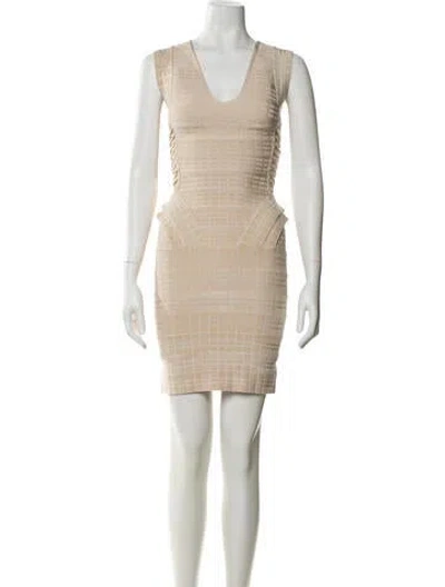 Pre-owned Herve Leger Plaid Print Mini Dress In Neutral
