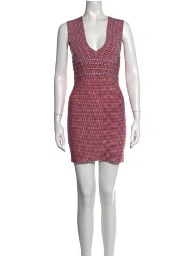 Pre-owned Herve Leger Plaid Print Mini Dress In Pink