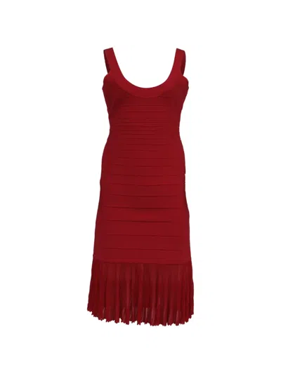 Pre-owned Herve Leger Pleated Bandage Midi Dress In Red
