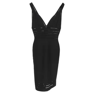 Herve Leger Plunge Neckline Bandage Dress In Black Rayon